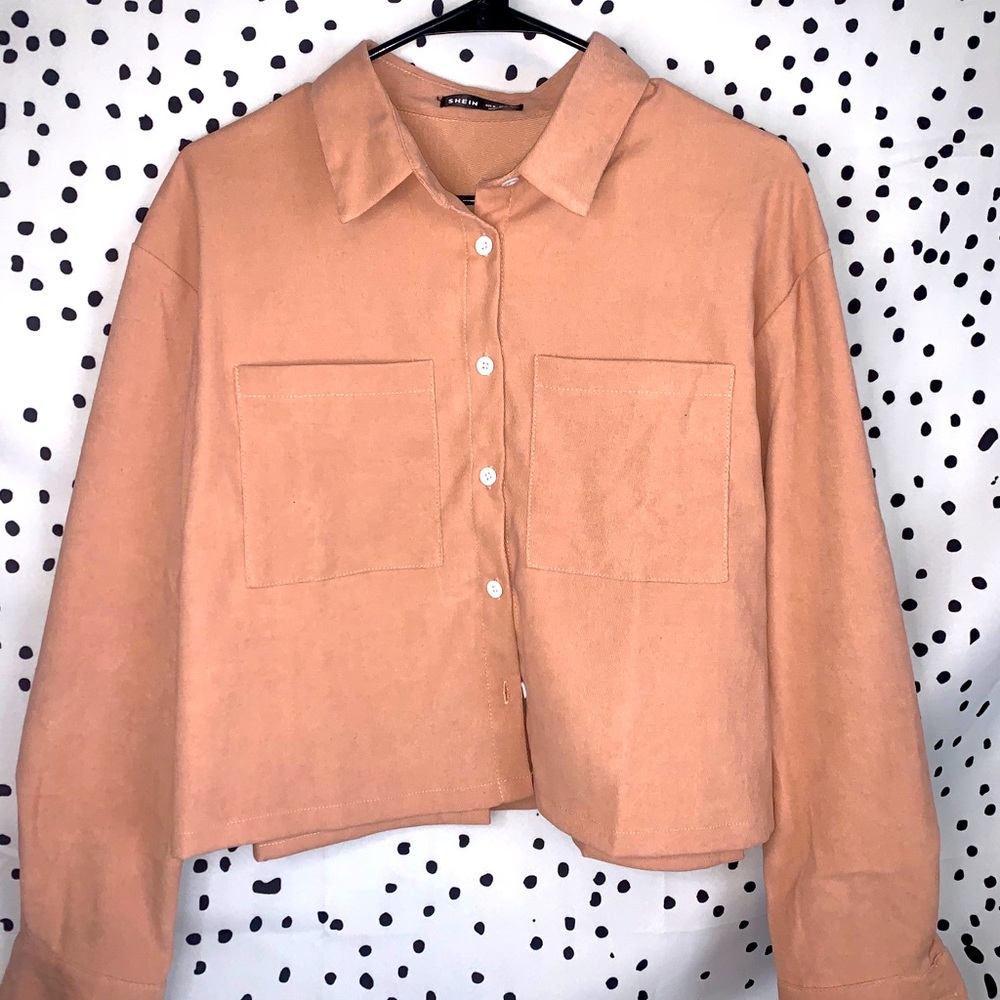 Button Down Cropped Long Sleeve Shirt
